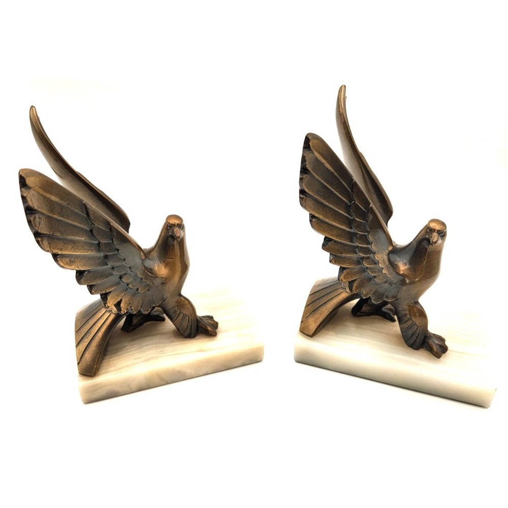 Brass eagle bookends on marble base Vintage Art Deco Style Heavy 7" Tall